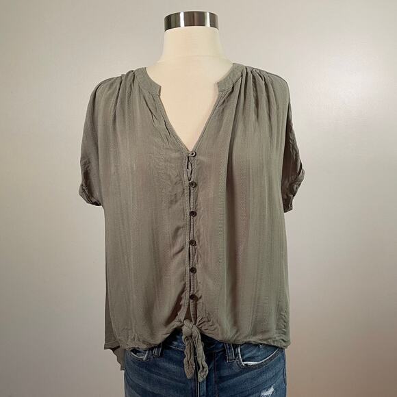 Universal Thread • Olive Green Button Tie Blouse - Picture 1 of 5